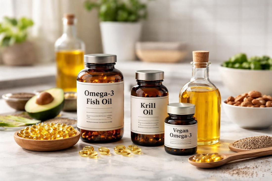 Lipid nutrition supplements arranged with capsules and liquid oils