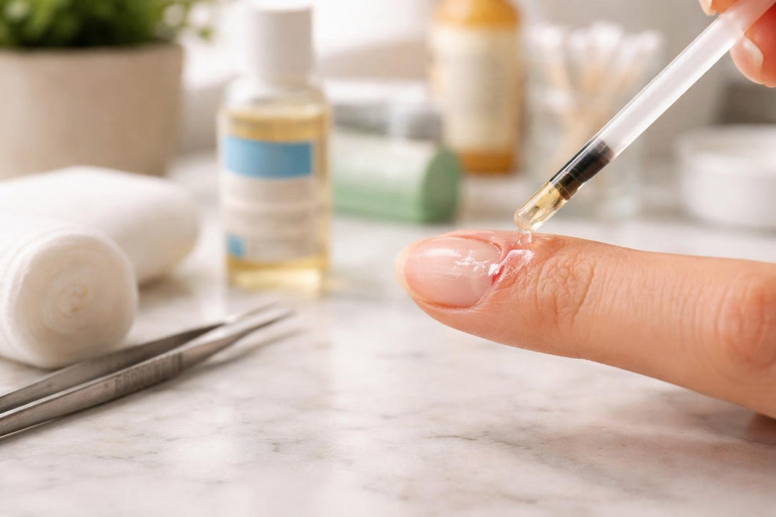 Close-up of liquid bandage protecting small skin wound
