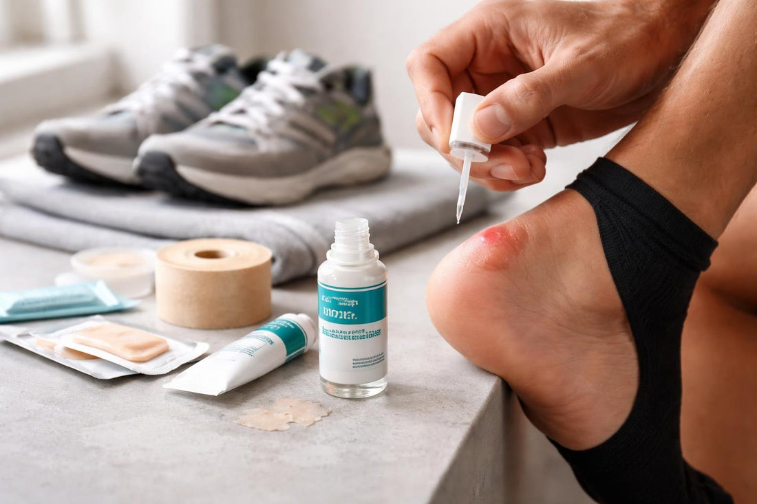 athlete applying liquid bandage for blister prevention