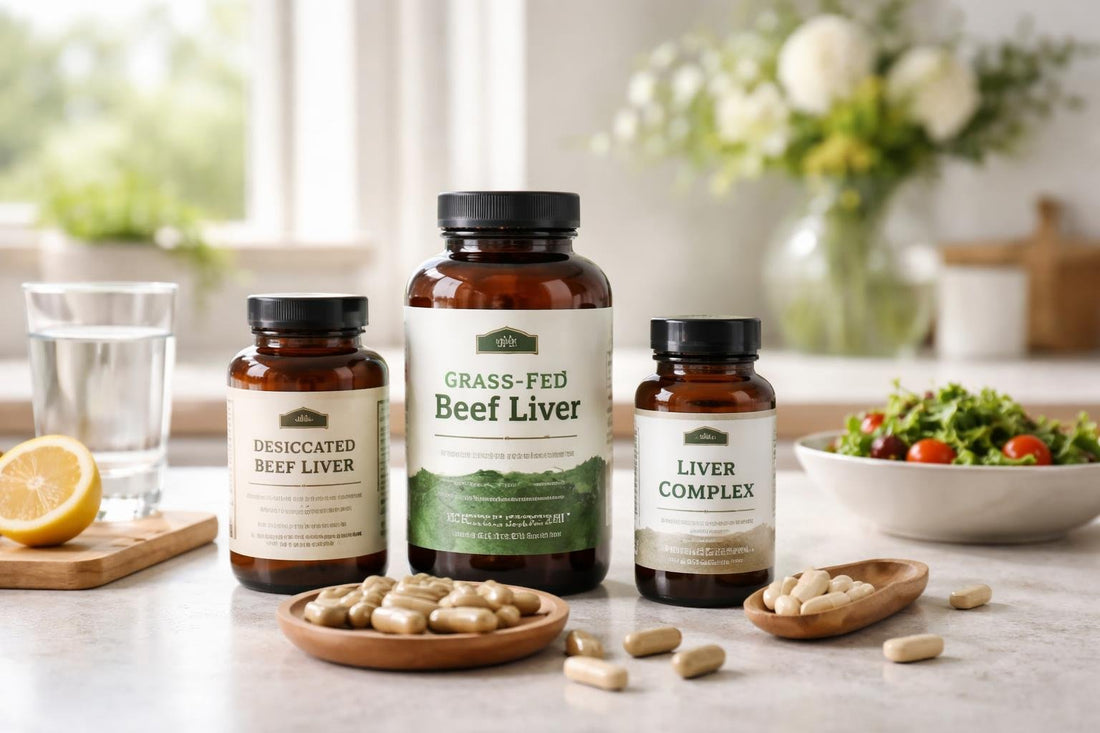 selection of liver extract supplement bottles UK