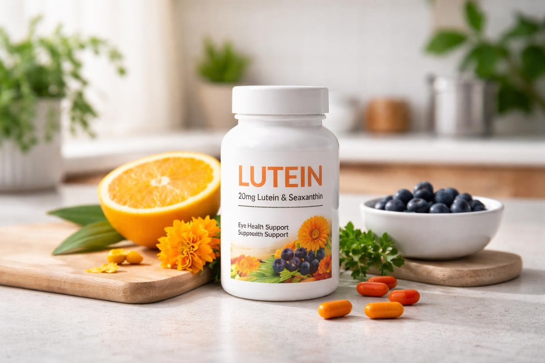 bottle of lutein supplements with ingredients list