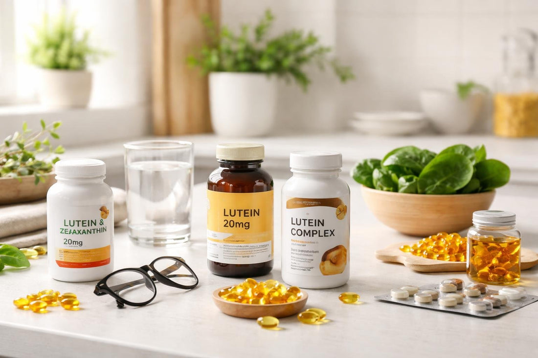 assorted lutein supplements and eye health items