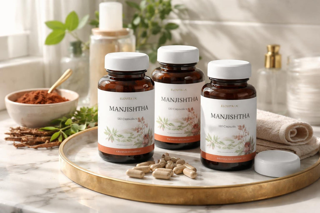 Manjishtha supplements collection bottles and capsules