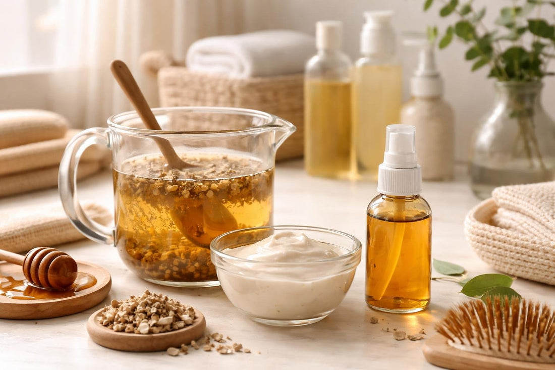 Marshmallow root infusion used for hair rinse and mask