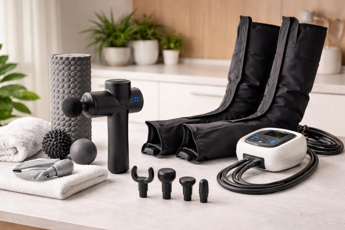 selection of home massage tools and recovery equipment