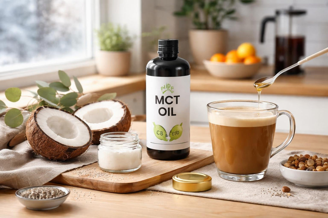 MCT oil supplement in coffee on a winter morning