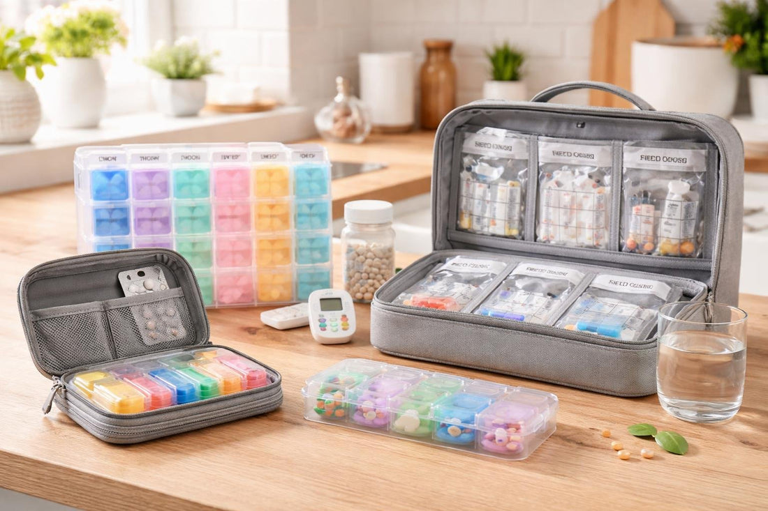 Medication aids organisers and travel storage bag display