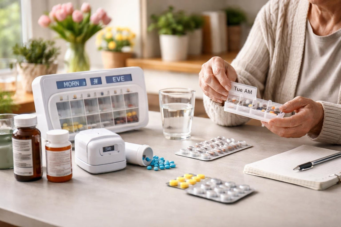 London carer using pill organiser at home