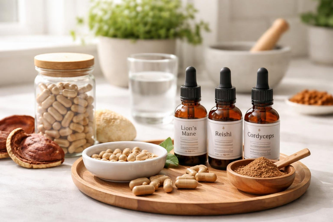 Medicinal mushroom collection capsules, powder and tincture