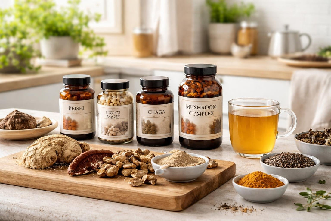 Home immunity blends with medicinal mushrooms and herbs