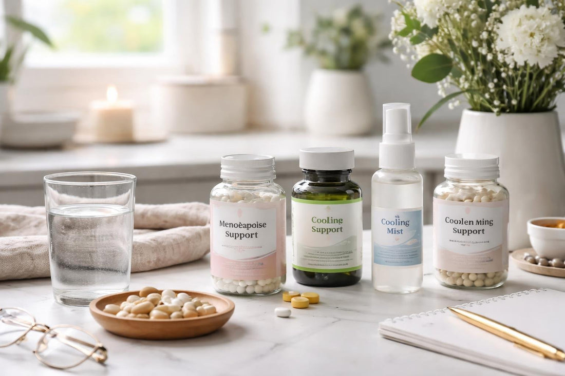Woman managing night sweats with treatments and supplements