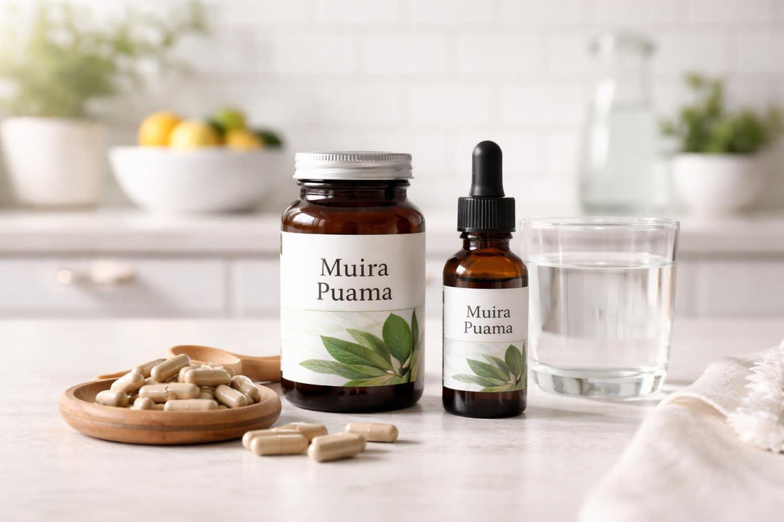 Muira puama herbal supplement range with capsules and tincture