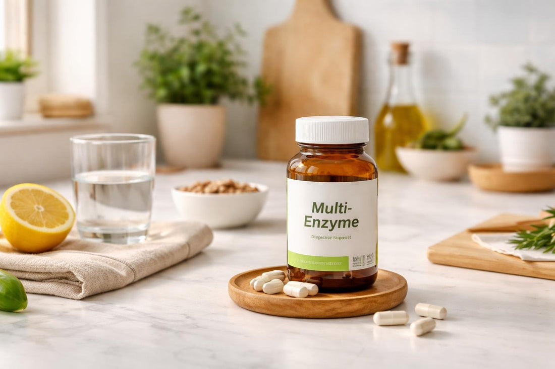 bottle of multi enzyme digestive supplements