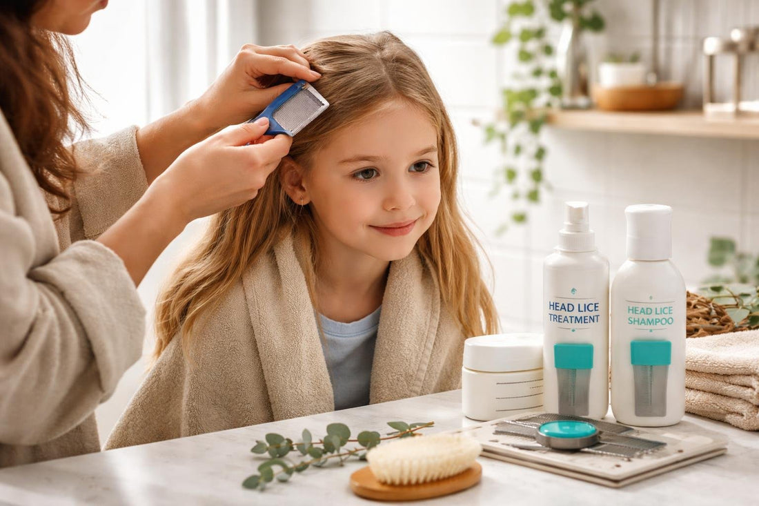 Mum using nit comb to check child’s hair