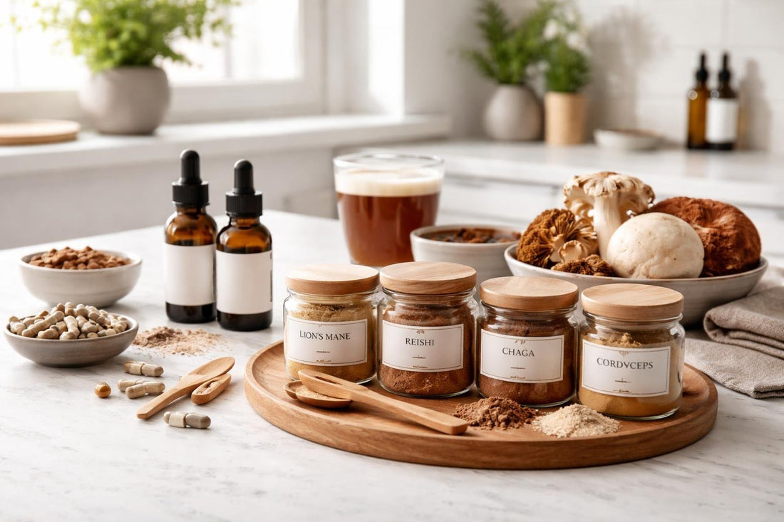 Medicinal mushroom herbal powders and capsules for beginners