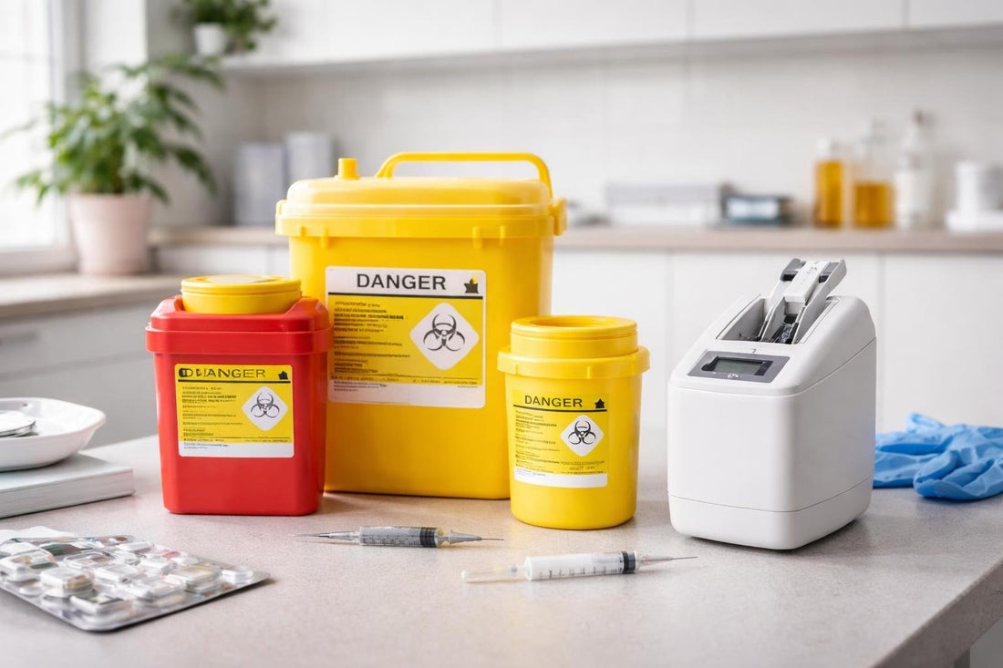 Sharps containers and needle destruction devices in clinic environment