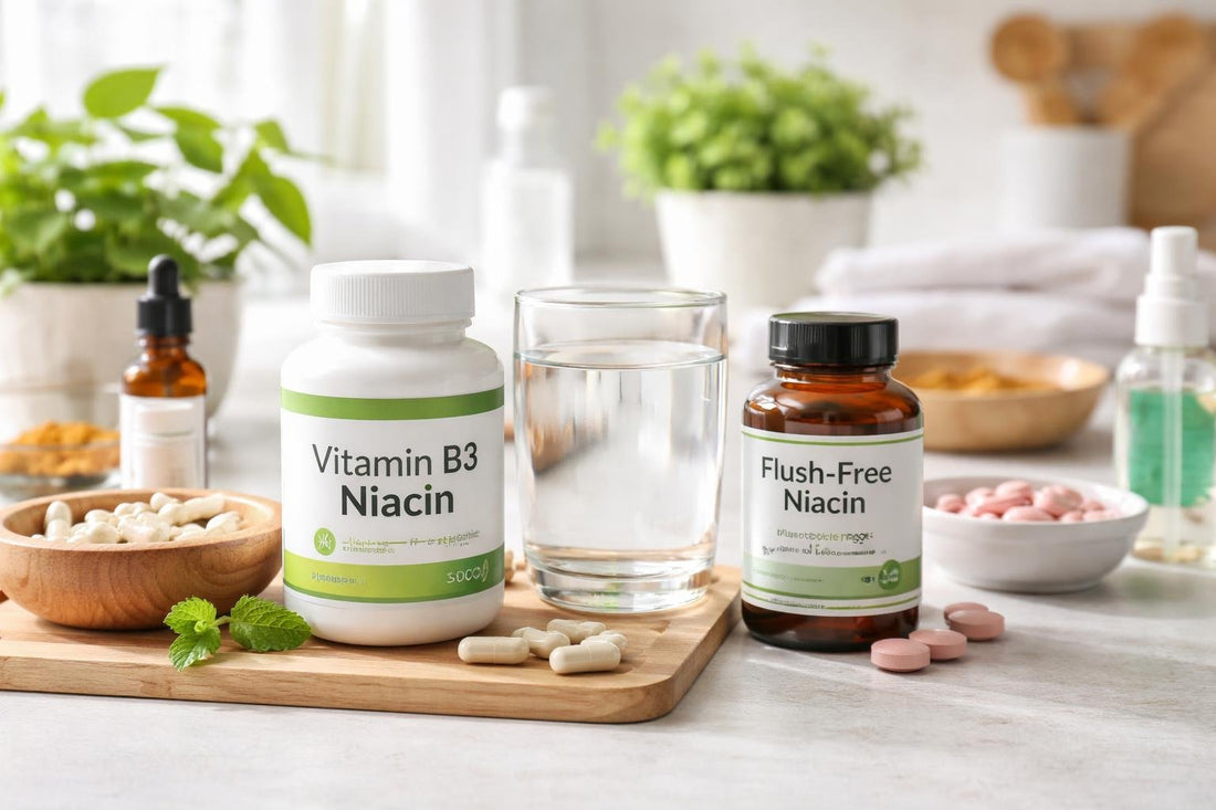 Vitamin B3 supplements and niacin flushing solutions