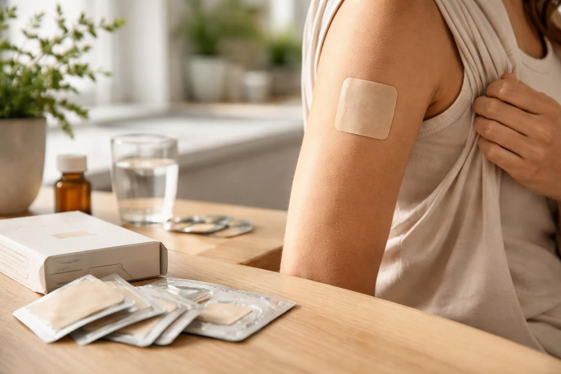 Nicotine patch on upper arm for daily wear