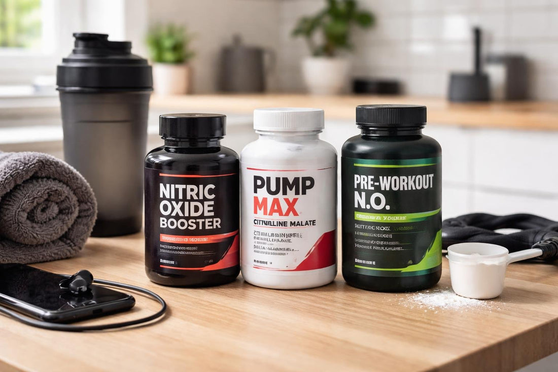 Nitric oxide boosters bottles and gym gear
