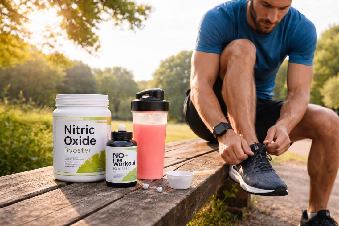 Runner using nitric oxide pre-workout supplement outdoors