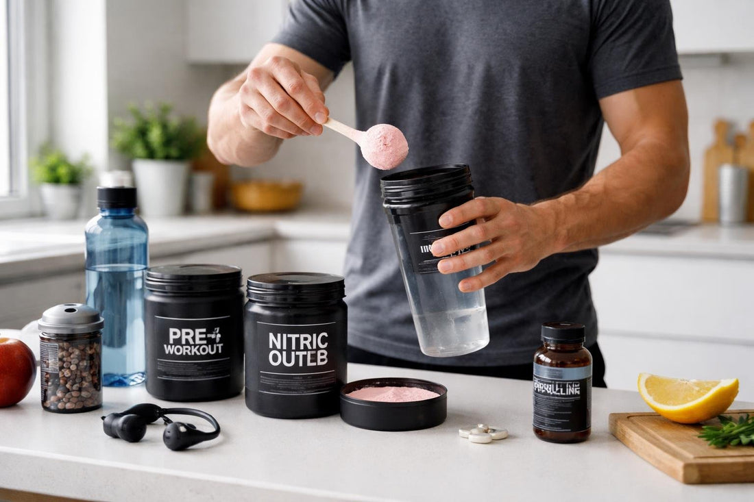 athlete mixing nitric oxide pre-workout supplement