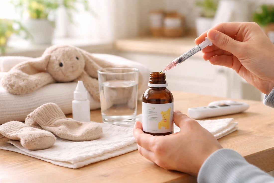 parent measuring non-aspirin medicine with syringe for infant