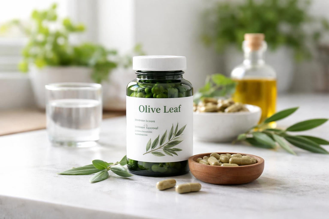 bottle of olive leaf supplement capsules UK