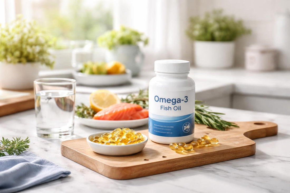 Omega 3 fish oil capsules for daily heart and joint support