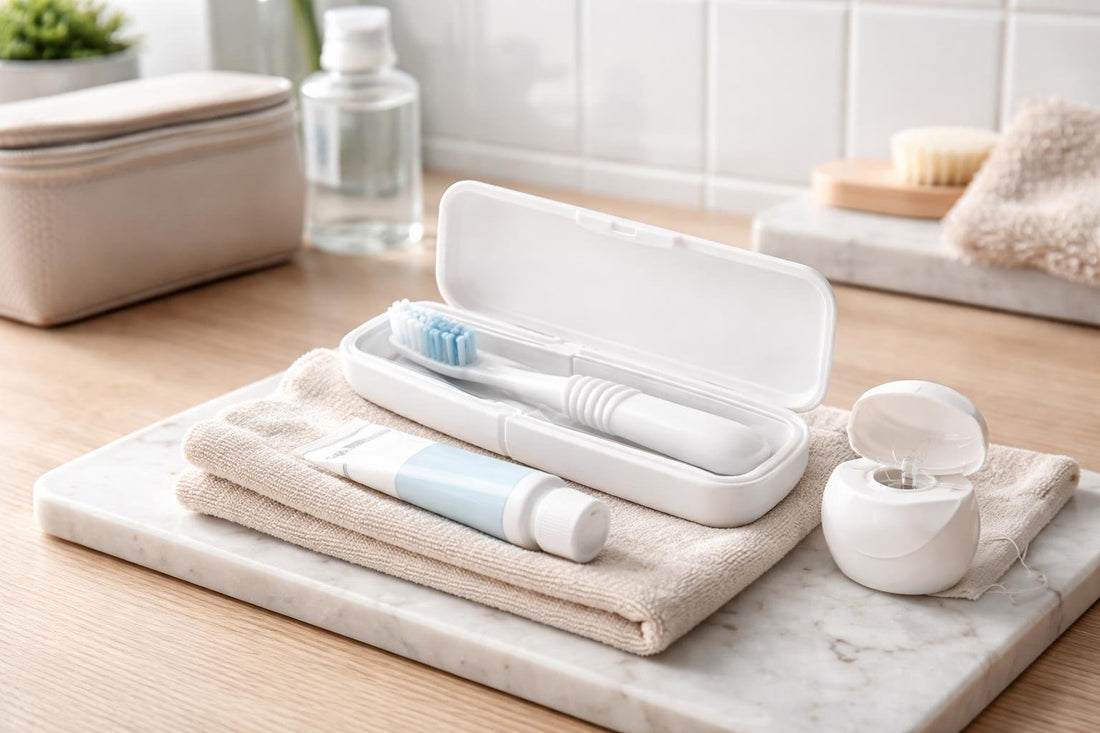 compact travel toothbrush kit with toothpaste and floss