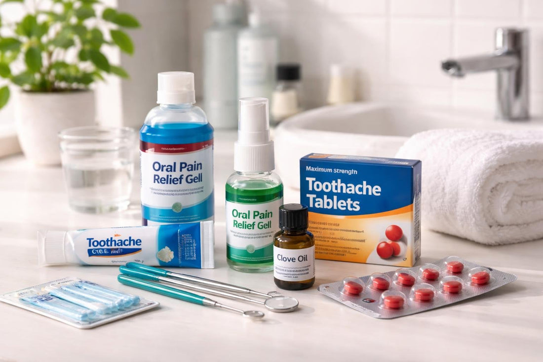 Assorted oral pain relief products and tools