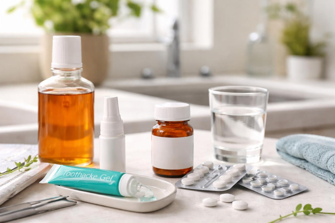 Oral pain relief medications for toothache and sore gums