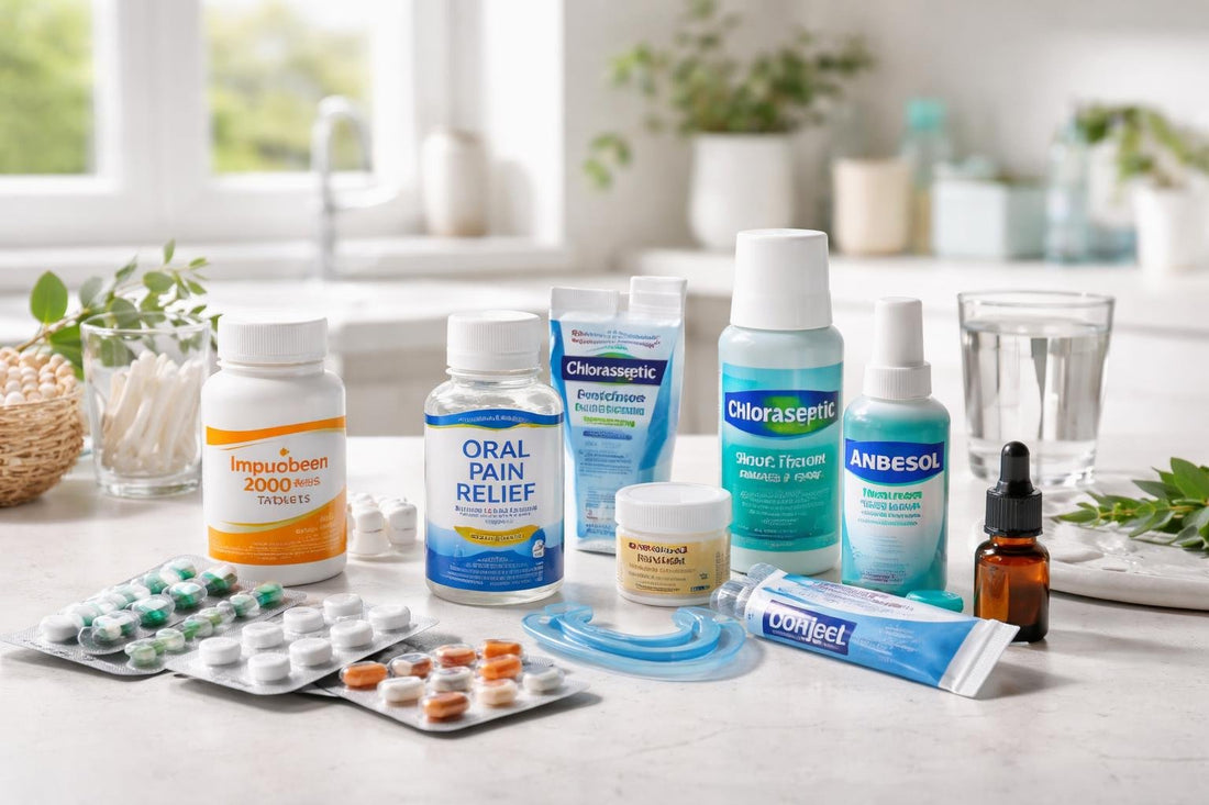 Assortment of oral pain relief products and aids