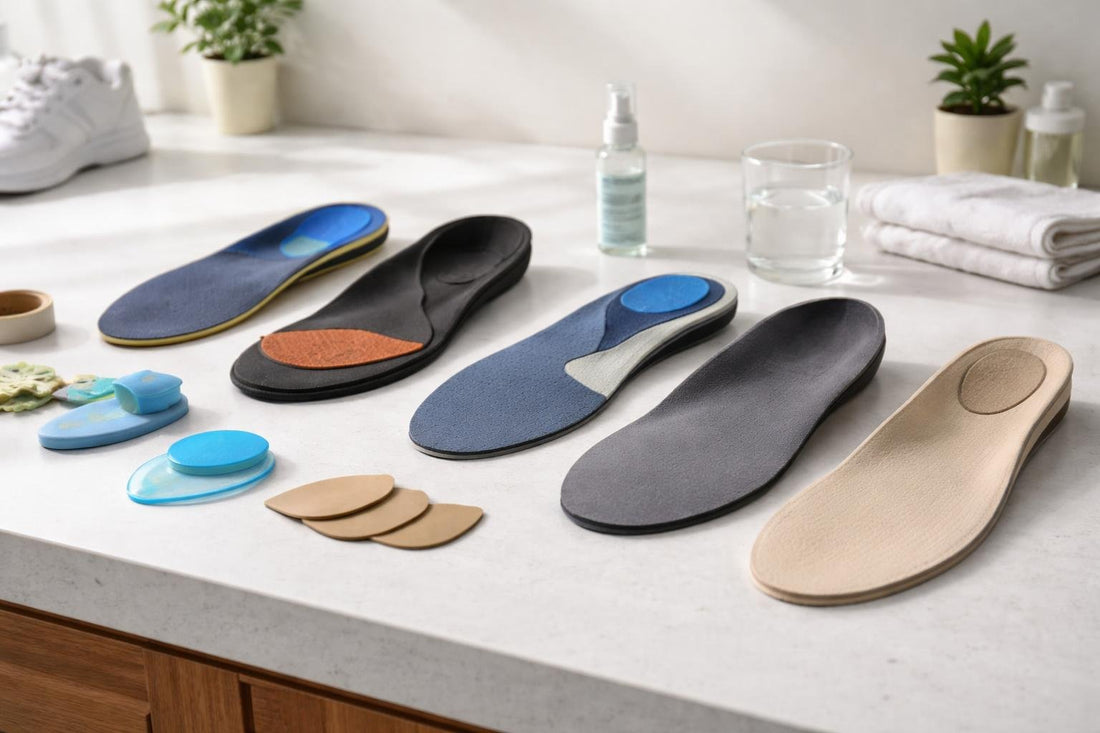 assortment of orthotic shoe insoles and materials