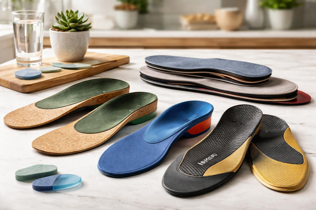 assorted orthotic insoles showing support and materials