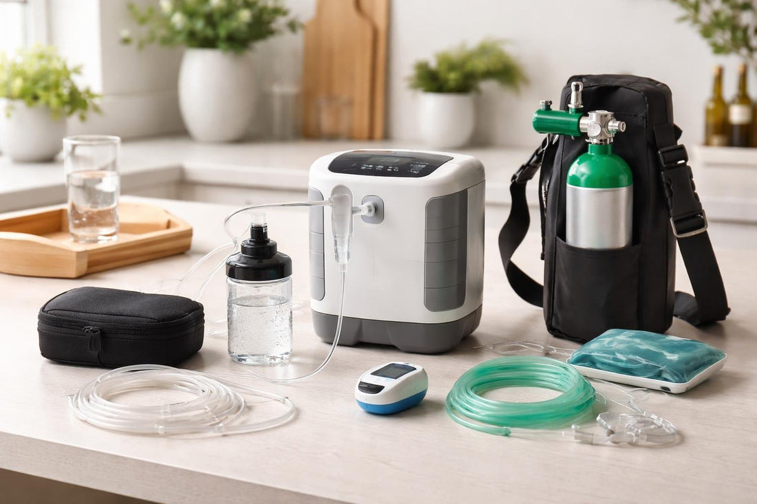 assorted oxygen therapy accessories for home and travel