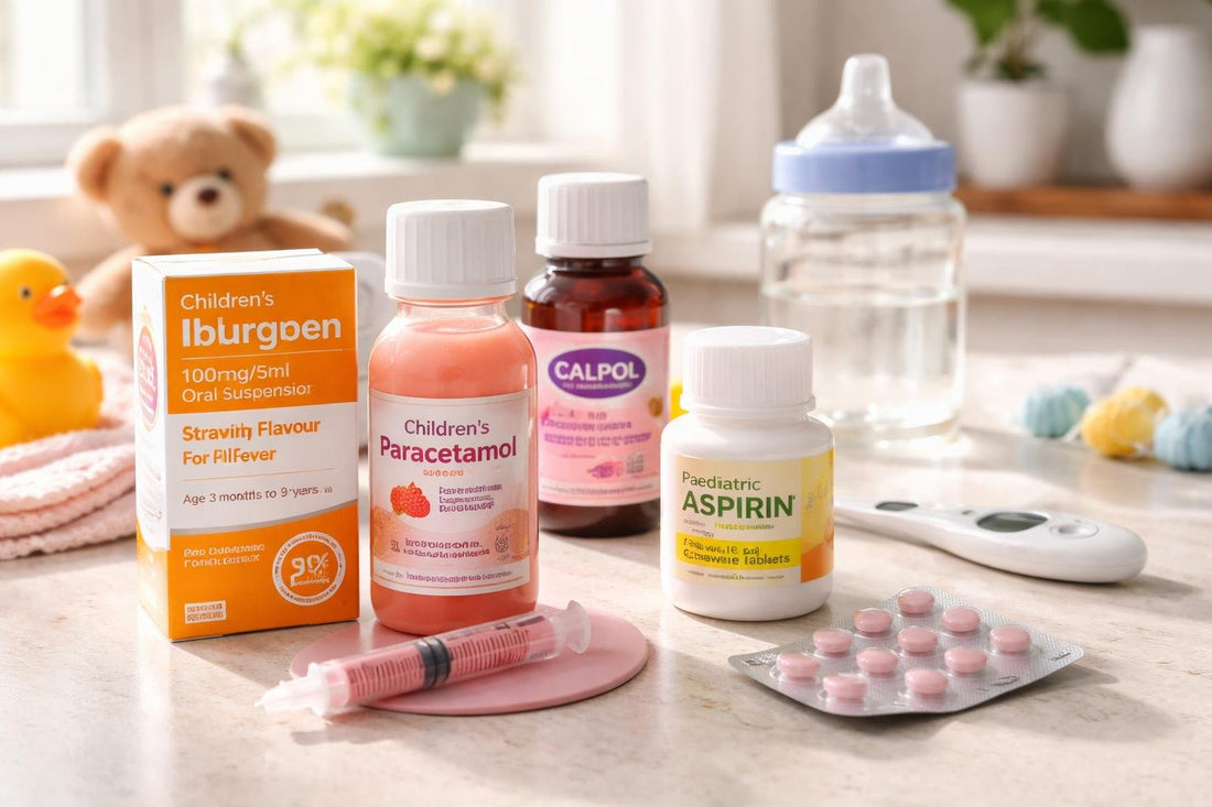 Toddler medication and paediatric aspirin packaging close-up