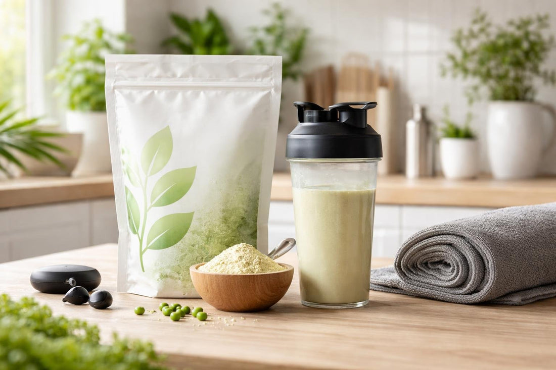 Pea protein sports nutrition powder shake for gym beginners