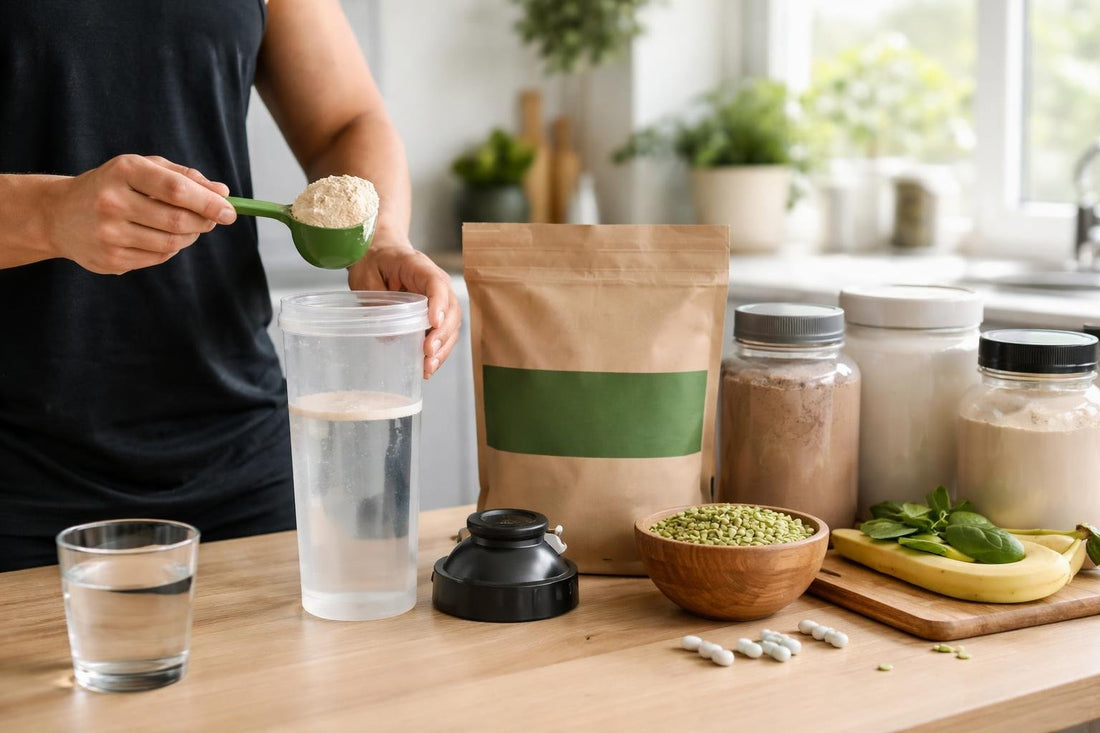 uk gym goer mixing pea protein shake