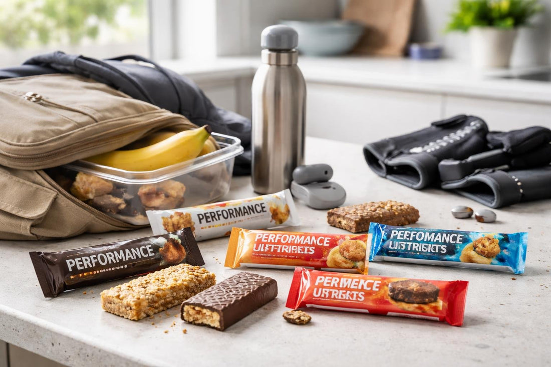 Assorted performance nutrition bars packed for commute and gym