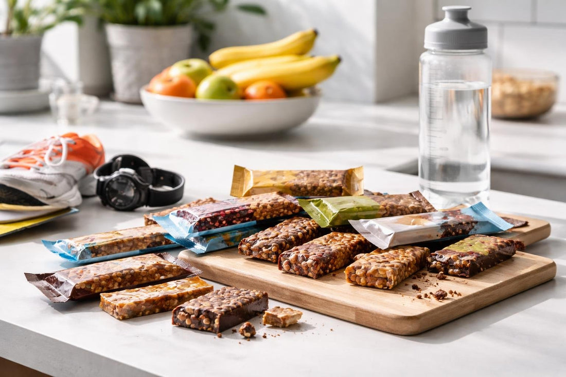 Assorted performance nutrition bars for endurance runners