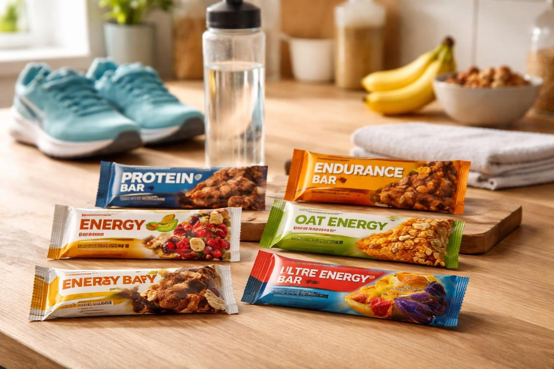 Assorted performance nutrition bars for marathon training