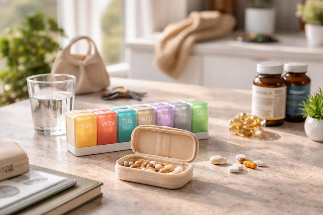 Weekly personal pill dispenser organiser for travel and routines