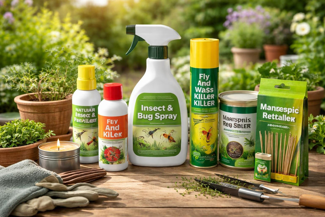 Assorted insect and pest repellents for garden use