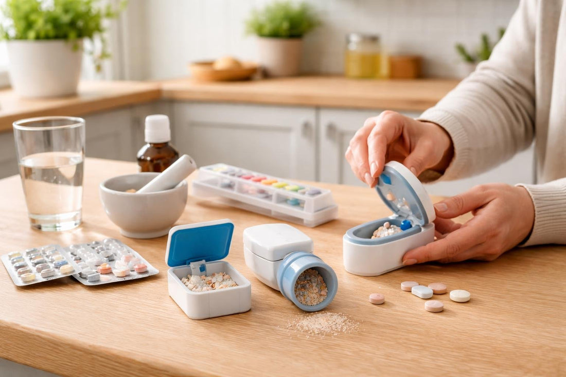 carer using pill crusher and splitter at home