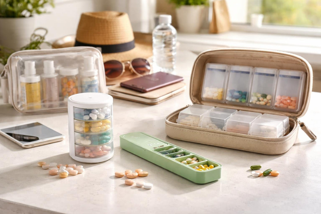 compact pill dispensers and travel organisers