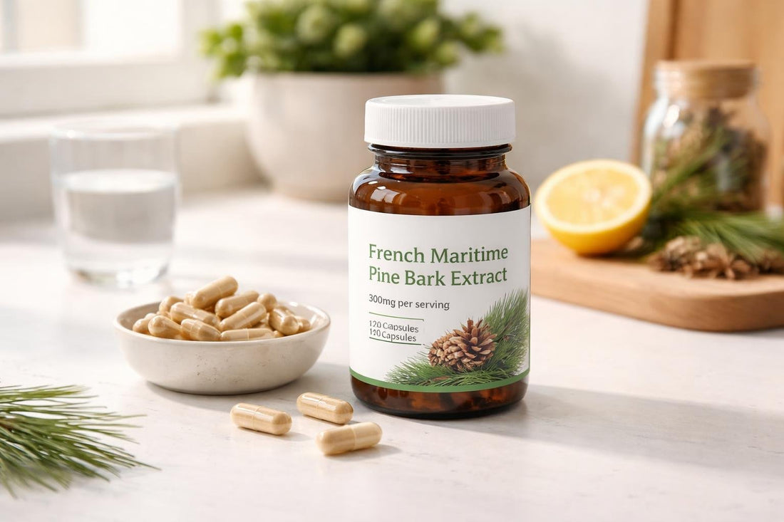 French maritime pine bark extract capsules with label close-up