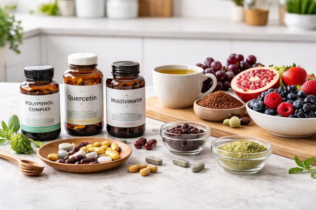 Selection of polyphenol supplements and antioxidant-rich foods