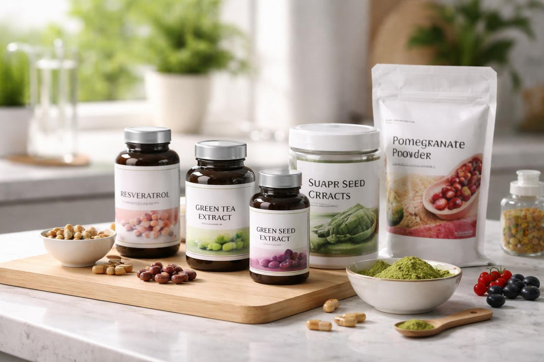 Selection of polyphenol antioxidant supplements and powders