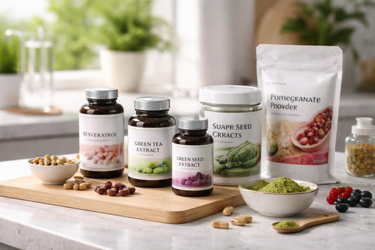 Selection of polyphenol antioxidant supplements and powders