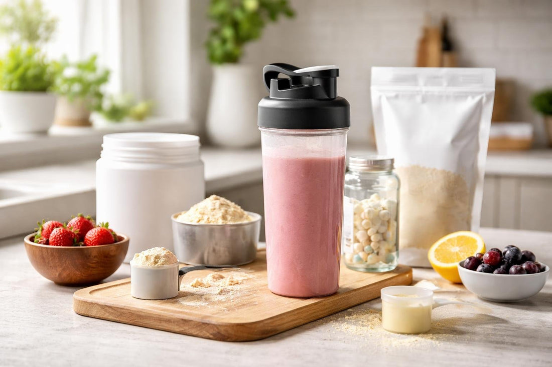 Gym shaker with recovery drink and powders
